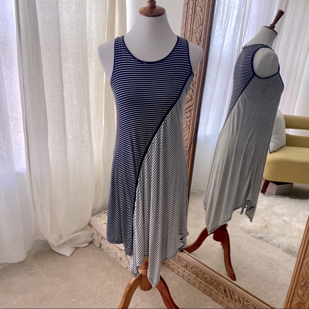 Vintage Spense Brand Asymmetrical Black and White Striped Tank Dress